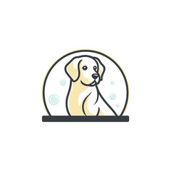 Stylized Golden Retriever Dog Logo with Bubbles and Black Outline