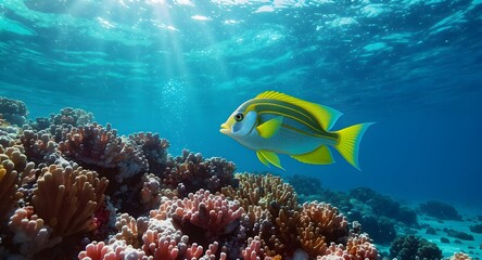 Tropical Fish Swimming Near Coral Reef Underwater