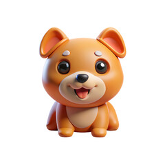 Cute 3D Dog Cartoon Character Illustration Render: Playful Puppy with Big Eyes and Smiling Face on White Background, Animated Pet Design for Kids