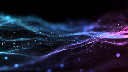 Abstract swirling cosmic nebula with glowing particles and ethereal light trails creating a vibrant and dynamic futuristic digital art background