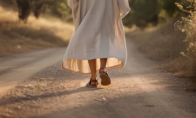 Walking on a Dirt Path at Sunset Person From Behind