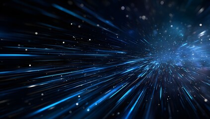 Obraz premium Abstract digital light streaks and particles conveying speed and data transmission through a dark futuristic network or cyberspace environment