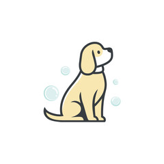 Stylized Sitting Dog Illustration with Cream Fur, Black Outline, and Bubbles