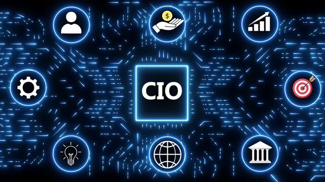 Chief Information Officer CIO concept with digital network and business icons technology