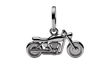 Detailed silver motorcycle charm pendant isolated on transparent background