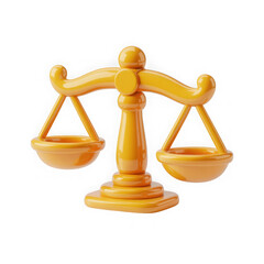 Golden justice scales symbol of law and balance isolated on transparent background
