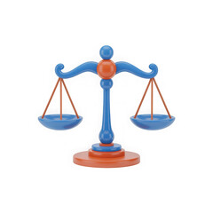 A colorful antique balance scale symbolizing justice and fairness isolated on transparent background