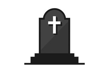 Obraz premium Tombstone with cross shadow cemetery Halloween spooky graveyard decoration icon