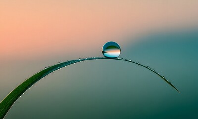 Water Drop on Leaf with Soft Light Creates Beautiful Reflection