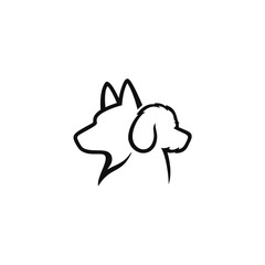 Two Dogs Silhouette: Sharp-Eared and Floppy-Eared Canine Duo in Black Outline