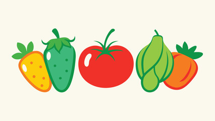 Vector art of group of strawberry, tomato and pear