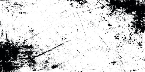 Abstract Black Ink Stains & Scratches grunge black and white distressed texture background.