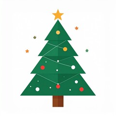 Obraz premium Festive Holiday Icon Decorated Christmas Tree with Star and Ornaments, Vector Illustration