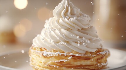 Close-up of a cream-filled pastry, emphasizing its appeal and details.