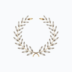 Delicate watercolor laurel wreath with soft muted colors on white background