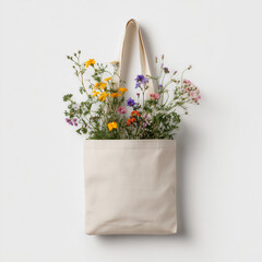 Canvas tote bag with colorful wildflowers