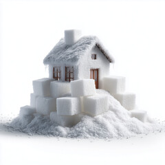 Miniature house made of sugar cubes