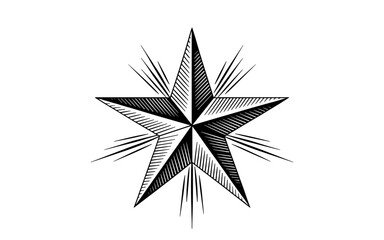 Obraz premium detailed five pointed star with shading and rays, perfect for emblems, tattoos, and graphic design projects.