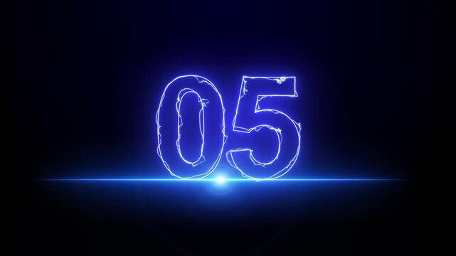10 Second Neon Electric Countdown Animation with Glowing Blue Light Effect on Dark Background