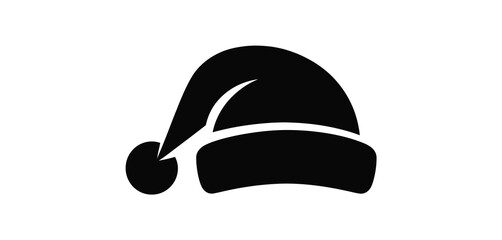Simple black silhouette of a santa claus hat with a white pom pom