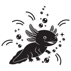  Happy Axolotl Silhouette with Bubbles and Sparkles - Cute Aquatic Design