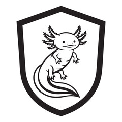 Cute Axolotl in Shield Emblem - Line Art Mascot Design