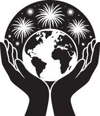 Happy New Year World Celebration Silhouette Vector