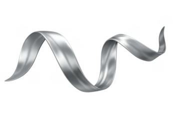 Silver metallic ribbon flowing abstract design element