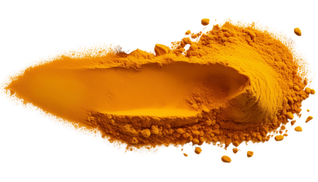 Top View of Turmeric Powder Secluded on a White Surface – Vibrant Spice Close-Up