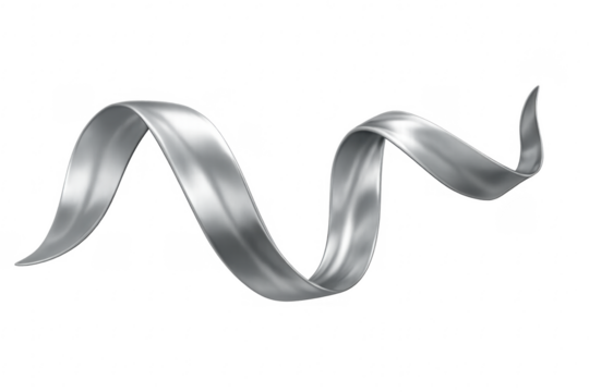 Silver metallic ribbon flowing abstract design element