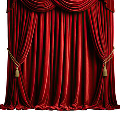 Elegant red velvet stage curtains with decorative golden tassels