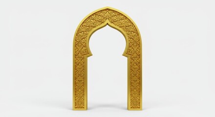 Golden ornate archway with intricate carvings, standing as a symbolic entrance or gateway.