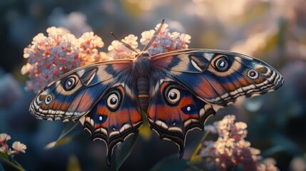 A close-up of a beautiful butterfly perched on a flower against a soft, blurred background.