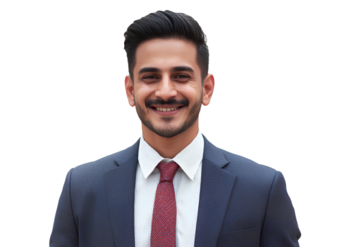 Confident young businessman in formal suit smiling alone