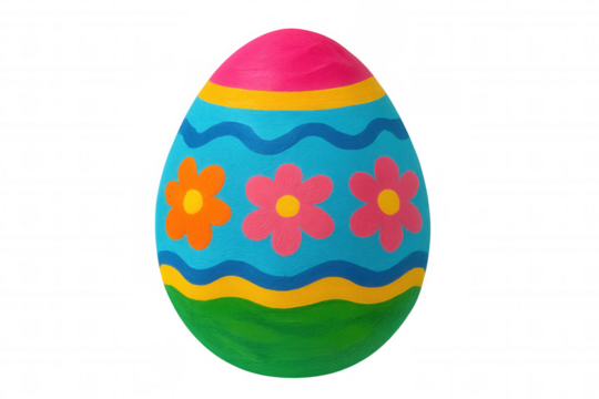 Painted easter egg with colorful flowers and patterns, symbolizing spring, tradition, and celebration, isolated with a transparent background