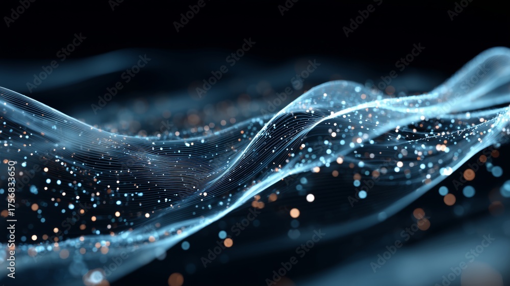 Wall mural abstract digital waves with glowing particles creating a mesmerizing visual experience