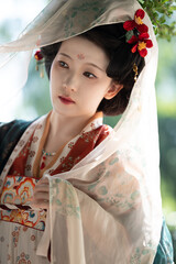 Young woman wearing ancient Chinese Hanfu	