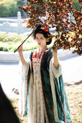 Young woman wearing ancient Chinese Hanfu	