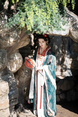 Young woman wearing ancient Chinese Hanfu	