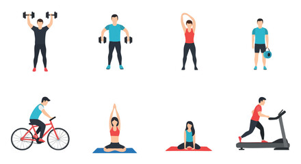 Flat Fitness and Yoga Vector Illustration Set – Workout, Gym, Running, and Exercise Icons