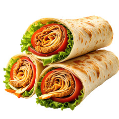 Stacked wraps with fresh veggies, meat, and soft tortilla bread