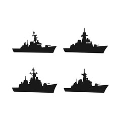 Fototapeta premium Navy warship frigate silhouette icon logo flat vector design