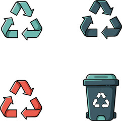 Obraz premium Four recycling icons including trash can and arrows showcasing environmental conservation isolated on transparent background