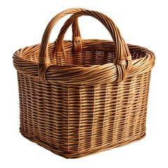 Wicker An empty woven basket with handle, warm brown tones