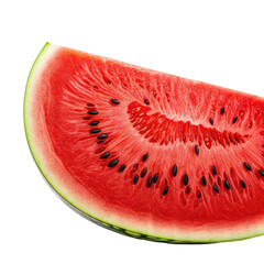 Watermelon slice. Red fruit with dark seeds, green rind