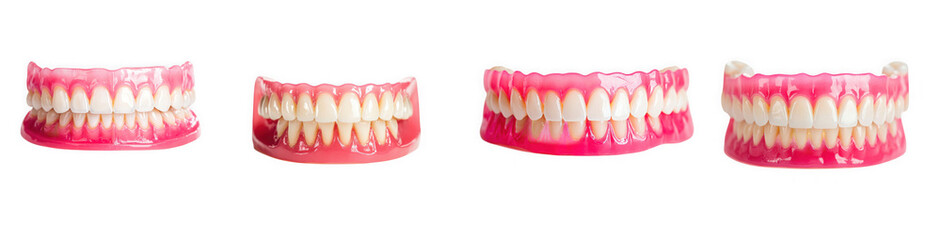 Fototapeta premium Four sets of realistic dentures, upper and lower jaw, isolated on transparent background