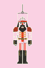 Nutcracker. Vector illustration, print, card, design element. Christmas tree decoration. Fairytale character