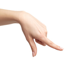 PNG of a hand pointing downwards, isolated on a transparent background. Perfect for navigation, guidance, instructions, and web or graphic design projects