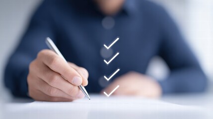 Automated document approval and quality control concept, a professional verifies and manages digital paperwork on a laptop using a smart system before