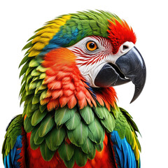 Vibrant parrot with rainbow feathers against a dark backdrop, close-up